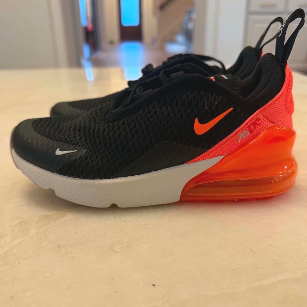 Nike Air Max 270 Kids Shoes Black Total Orange AO2372-037 Size 13C